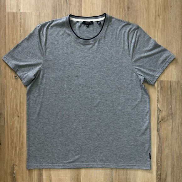Ted Baker Men's Size 6 Helpa Short Sleeve Tee Shirt Soft Gray Marl Black Necklin - Picture 1 of 6